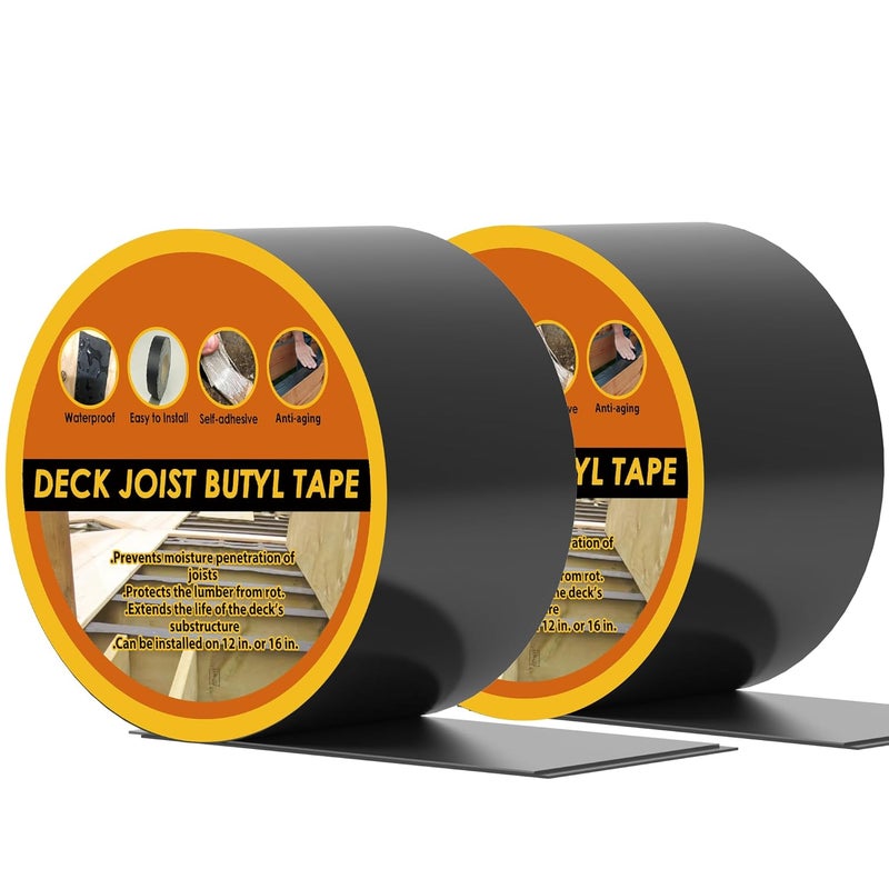 JOAPRIL Butyl Deck Tape 2" x 50' with 2 Rolls, Joist Tape 2 inch for Decking, Waterproof and Anti-Corrosion Flashing Tape for Deck, Joist, Roofs, Beams, RV, Doors, and Fences - Image 1